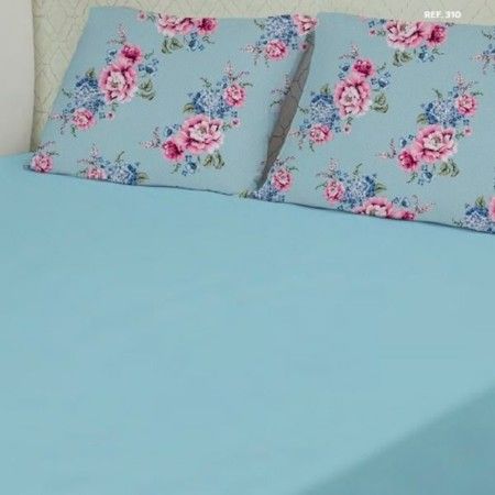 Jogo de Roupa de Cama Queen em Malha Slim Edromania - 3 peças (Azul Floral)