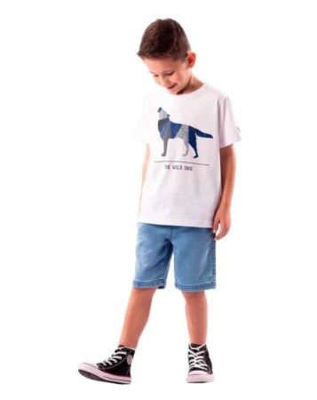 Camiseta Infantil Menino Malha Estampa de Lobo Mundi