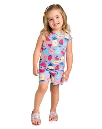 Pijama Infantil Menina Malha Estampa de Frutinhas