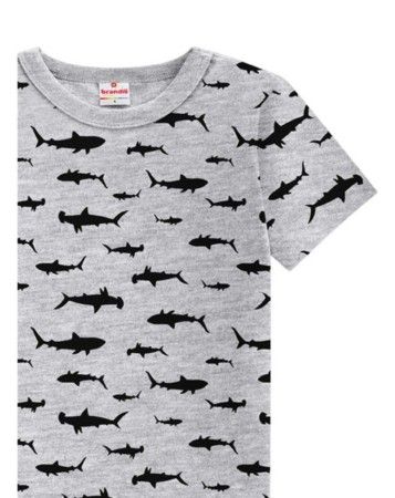 Camiseta Infantil Menino de Malha com Estampa de Tubarão