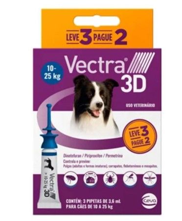 Vectra 3D Cães - Combo com 3 unidades - 10 a 25Kgs Ceva