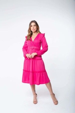 Vestido Midi com Babados Heloisa - Pink