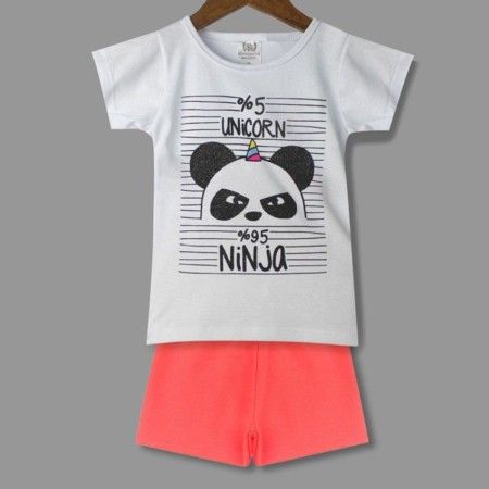 Conjunto Infantil Menina Camiseta Panda Ninja e Shorts Rosa Neon - Magia Baby