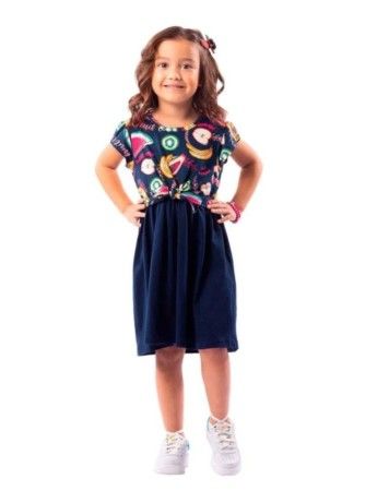 Vestido Infantil Menina em Malha com Estampa de Frutas Brandili