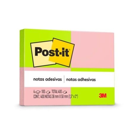 Post-It Rosa E Verde 4 Blocos 38 X 50Mm 400 Folhas