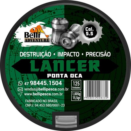 Chumbinho Lancer 5,5mm 125 Un Ponta Oca Impacto Expansão