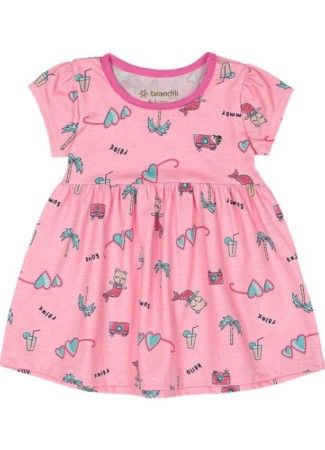 Vestido Bebê Menina de Malha com Estampa de Ursinha Sereia Brandili Baby