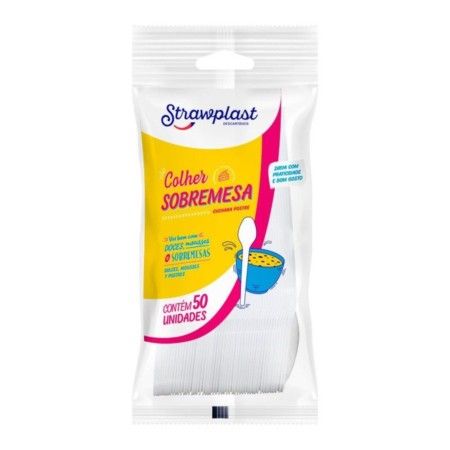 Colher Descartavel Branco Sobremesa C/50 Strawplast Csb-620