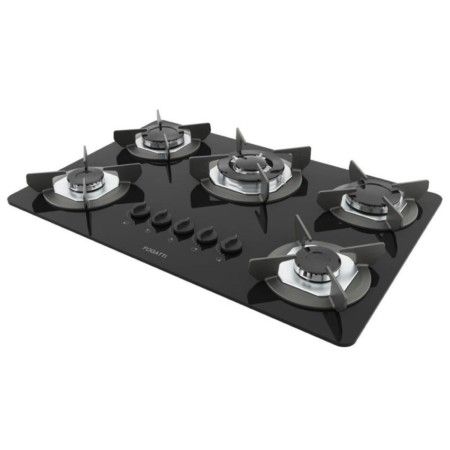 Fogao cooktop 5 bocas m.vidro TRIPLA CHAMA ferro fundido SAFE 5 27001601 Fogatti-Tomio