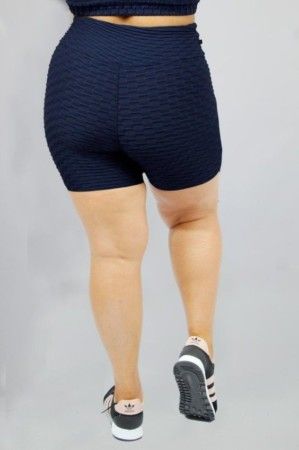 Shorts Bolha Suplex Fitness Cós Alto Compressão Azul (Plus Size)