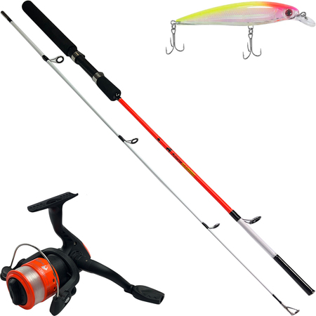 Vara com Molinete Pesca Kit Sabre Nautika 1,5m Laranja