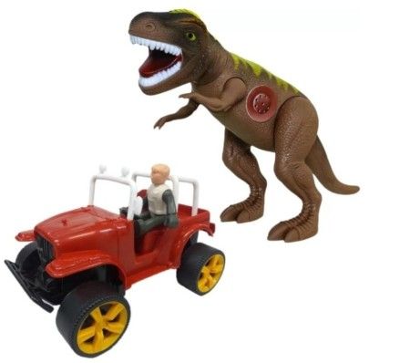 Dinossauro Tiranossauro Rex Com Jeep E Boneco Safari Menino