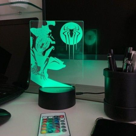 Luminária em Acrílico e LED 3D 16 Cores RGB com Controle Remoto - Homem Aranha