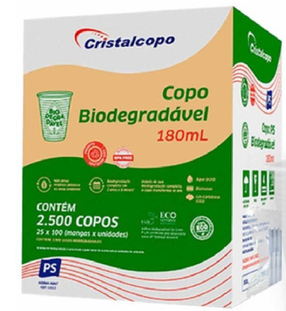 Copo Cristalcopo ECO biodegradável 180ml cx com 2500 copos