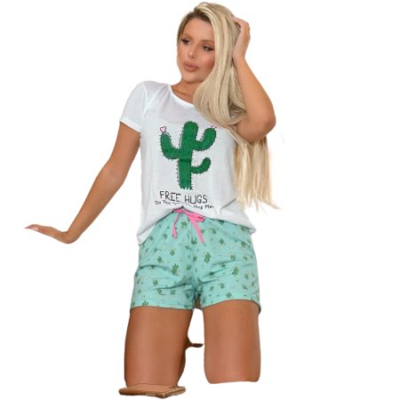 Pijama de verão manga curta (cactos verde)