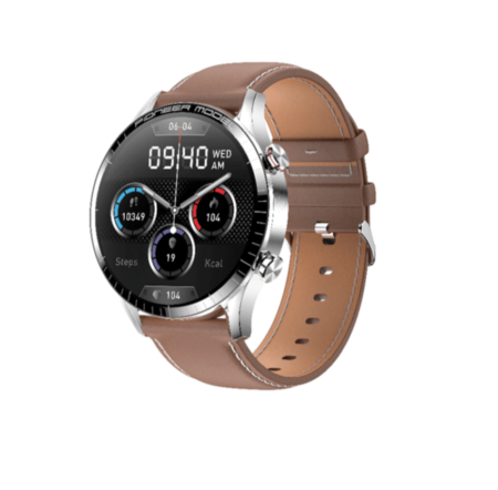 Smartwatch Level LVW-50 Prata, 1,3 Pol, À prova d'Água, Pulseira couro marrom