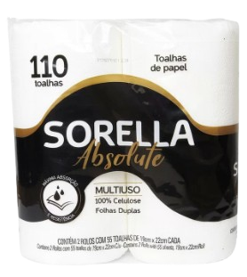 Toalha Papel Sorella Absolute Com 2 Rolos.