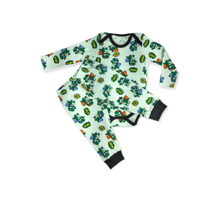 Aproxima | Conjunto Pijama Bebê Body e Calça Estampado com Dinos Bebe Recém Nasci