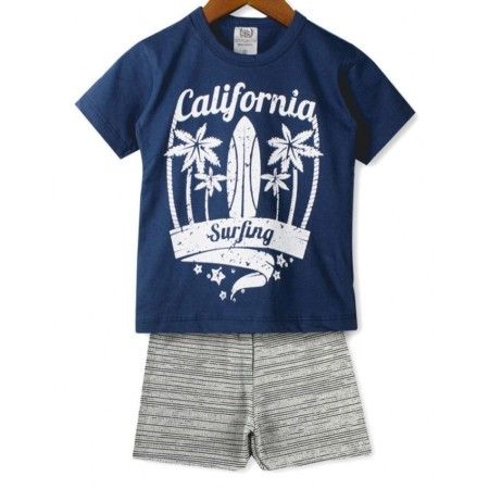 Conjunto Infantil Menino Camiseta Califórnia e Shorts Rajado - Magia Baby