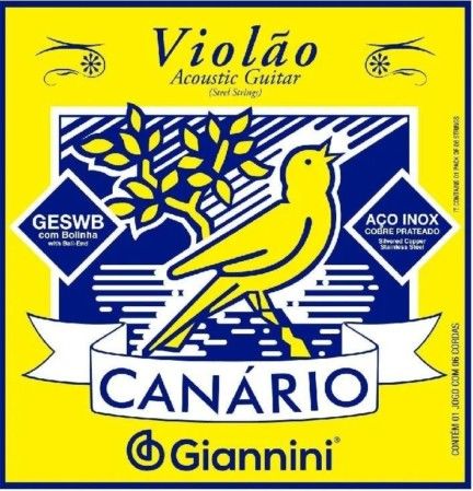 Encordoamento para Violão Aço 6 cordas Giannini Canário GESWB (.011  .045) Média com bolinha