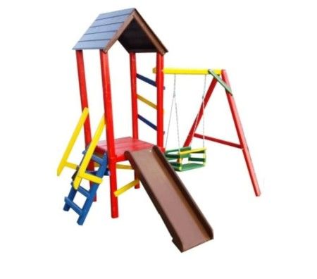 Playground com Parede de Escalada, Escorregador e Balanço de Madeira Móveis Rústicos Bv Magazine
