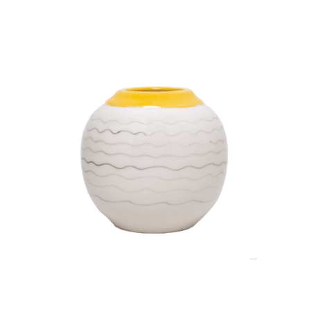 Vaso Decorativo Ceramica Branco e Amarelo 14x13cm