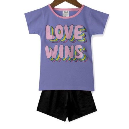 Conjunto Infantil Menina Camiseta Love Wins e Shorts Preto - Magia Baby