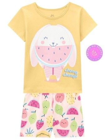 Pijama Infantil Menina Malha Estampa Brilha no Escuro Brandili Amarelo