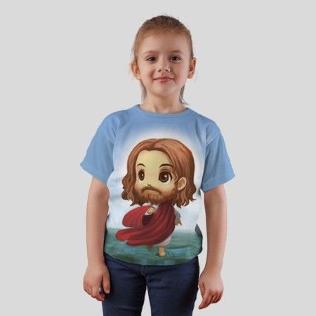 Camiseta Infantil Unissex Jesus Sobre a Água