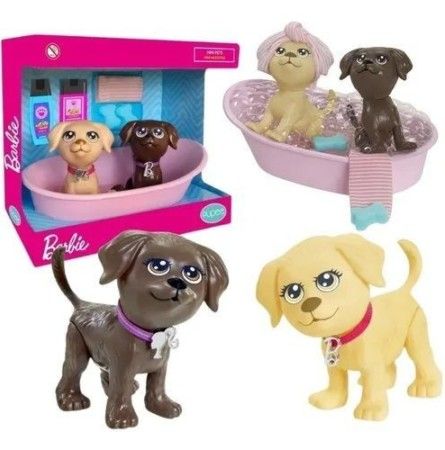 2 Cachorrinhos Pet Cachorro Barbie Mini Pets Hora Do Banho
