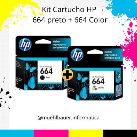 Kit Cartucho Original Hp 664 Preto e 664 Color