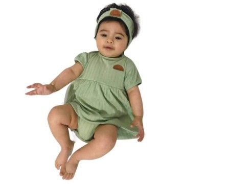 Vestido Body Bebê Menina + Faixa de Cabelo - Verde Liso