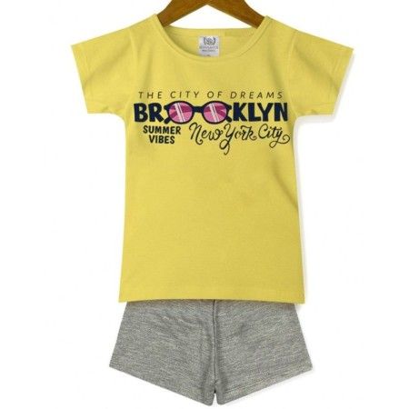Conjunto Infantil Menina Camiseta Brooklyn e Shorts Mescla - Magia Baby