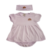 Vestido Body Bebê Menina + Faixa de Cabelo - Lílas Liso