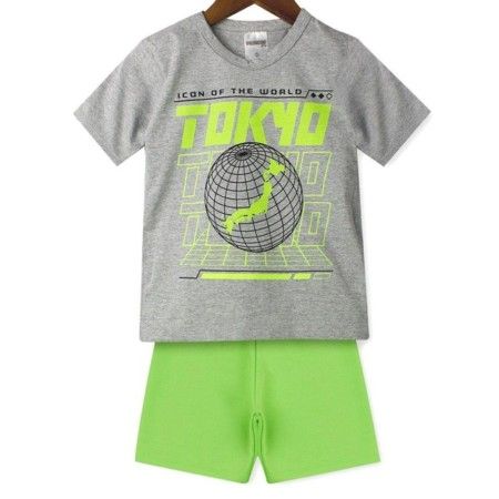 Conjunto Infantil Menino Camiseta Tokyo e Shorts Verde Neon - Magia Baby