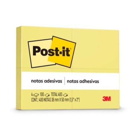 Post-It Amarelo 4 Blocos 38 X 50 Mm 100 Folhas
