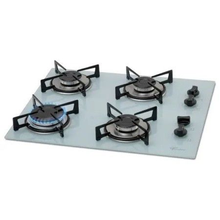 Fogão Cooktop à Gás Fischer 4 Bocas Mesa Em Vidro Branco Polar Acendimento superautomático