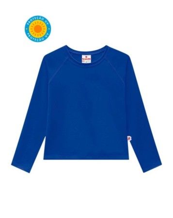 Camiseta Infantil Unissex de Malha com Proteção Uv Azul