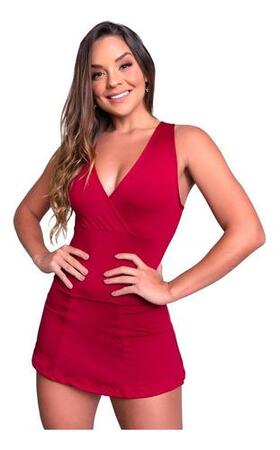 Macaquinho Vestido Feminino Curto Fitness - Vermelho