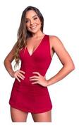 Macaquinho Vestido Feminino Curto Fitness Short Saia Suplex - Vermelho Florido