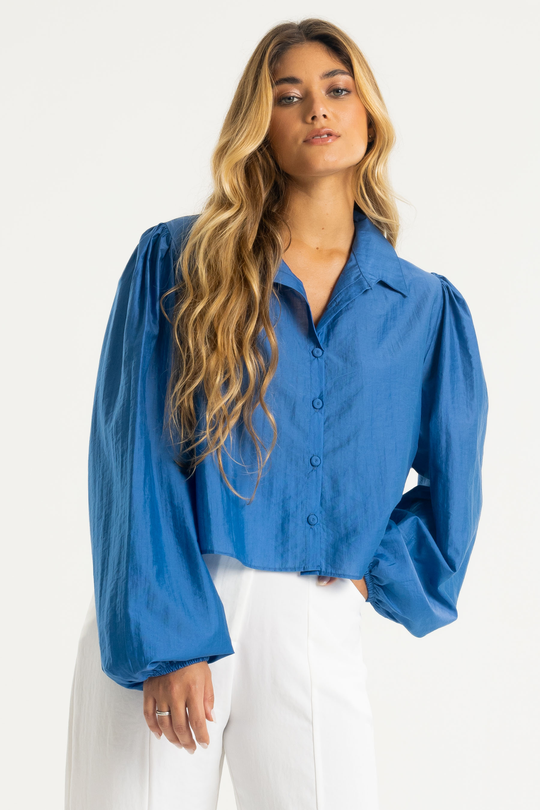 Camisa Cropped Iris Azul