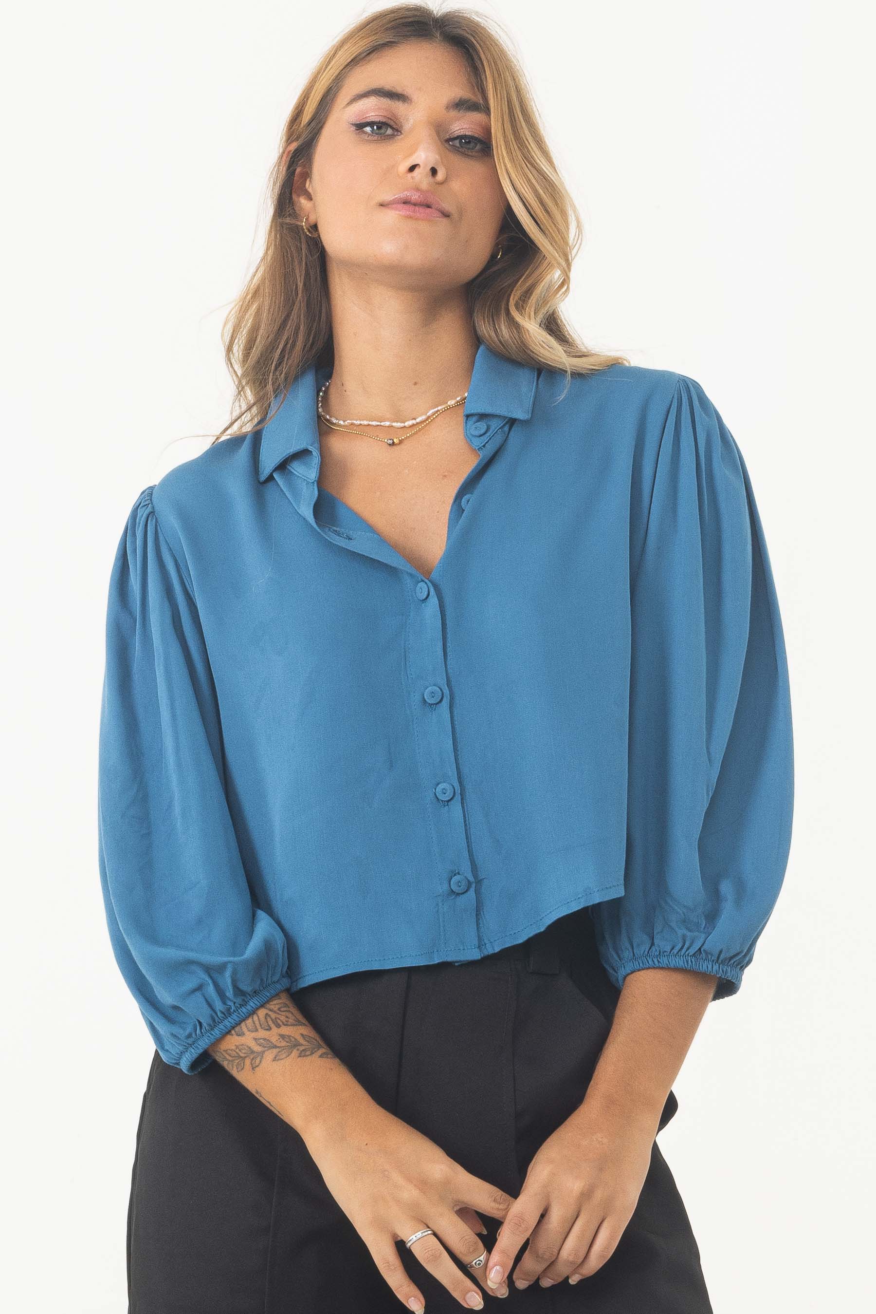 Camisa Cropped Iris Azul