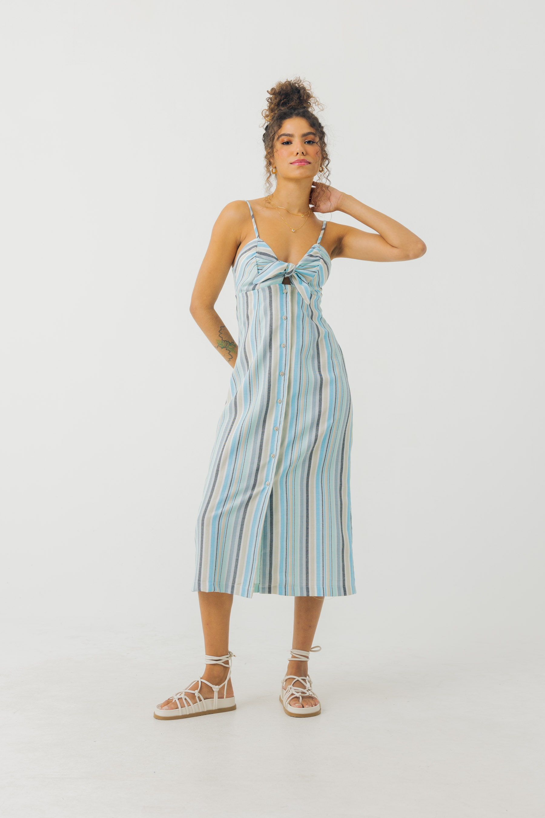 Vestido midi tropicália azul