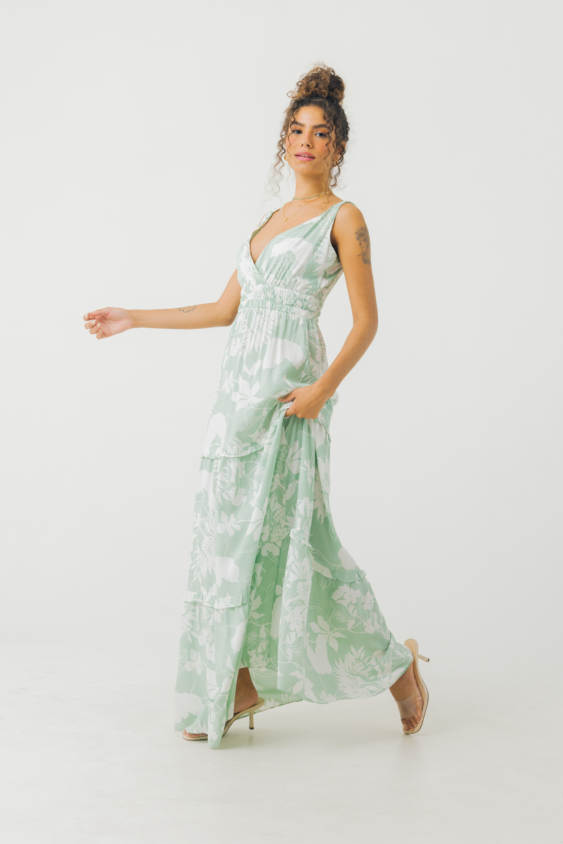 Vestido Longo Viscose Mar Elastico Verde