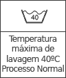 Temperatura máxima de lavagem 40ºC - processo normal