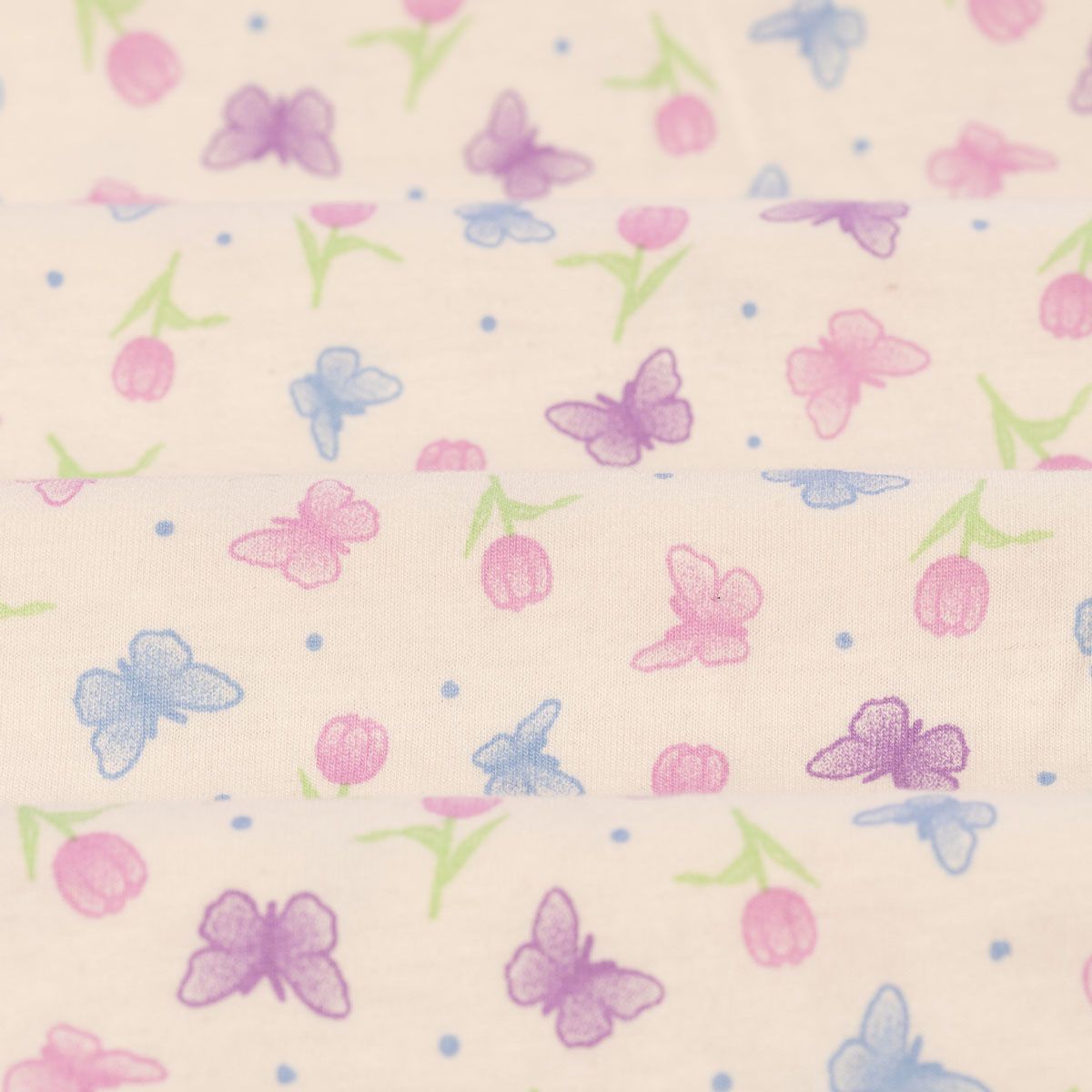 Meia Malha 30X1 Penteado Estampado -   Tulipas ao Vento Fundo Champagne