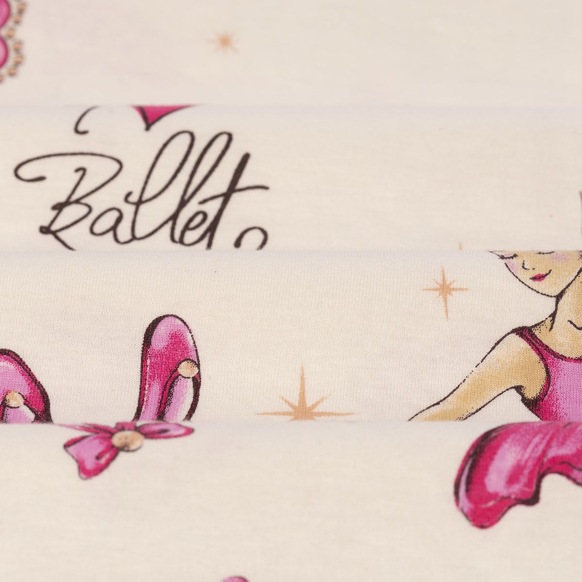 Malha King Size Estampada 30X1 Penteada -   Ballet Love Fundo Champagne