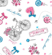 Malha King Size Estampada 30X1 Penteada -   Bike Flower Fundo Champagne