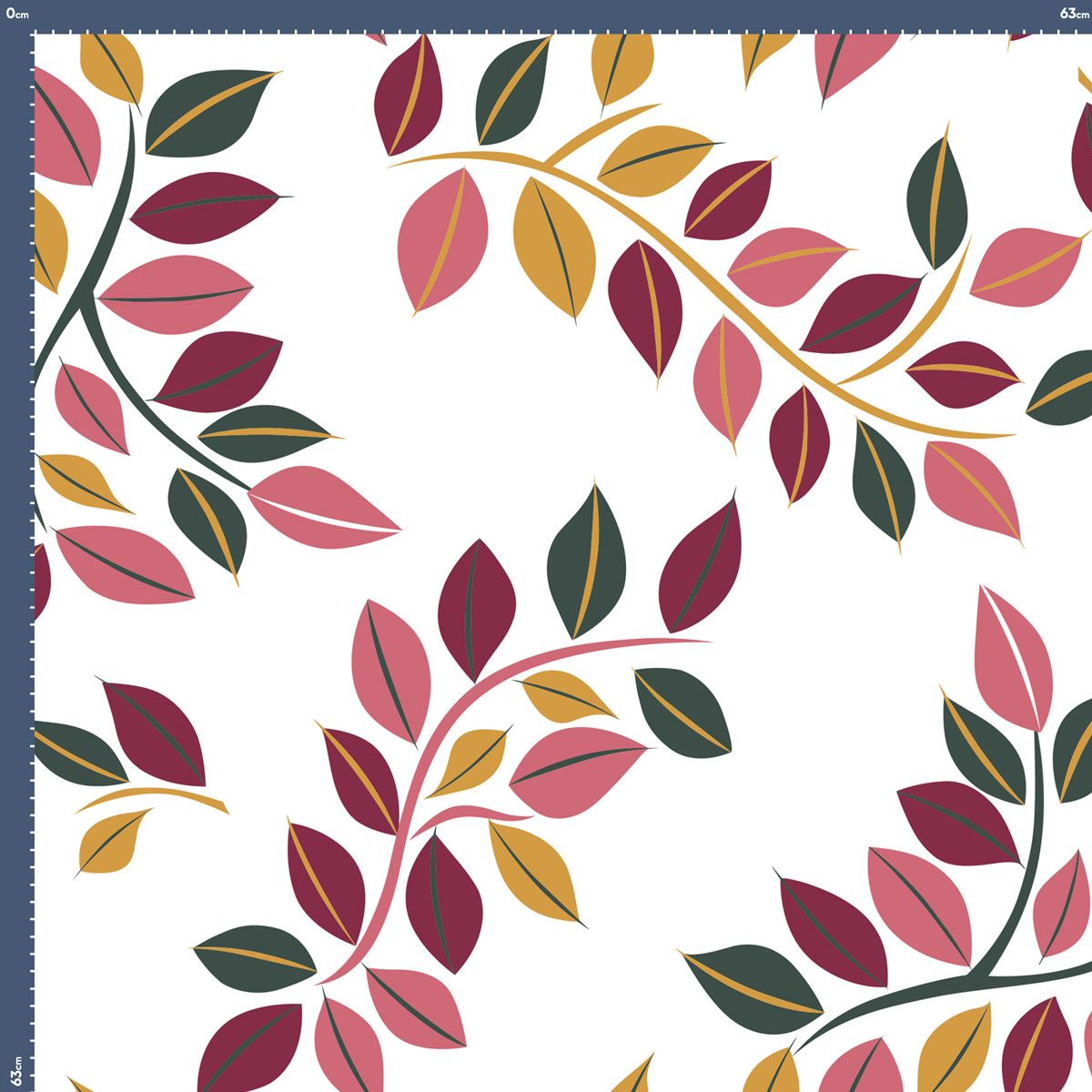 Malha King Size Estampada 30X1 Penteada -   Folhagens de Outono Fundo Champagne