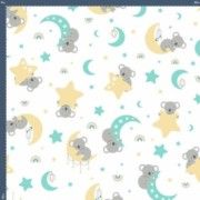 Malha King Size Estampada 30X1 Penteada -   Aconchego de Coala Fundo Branco